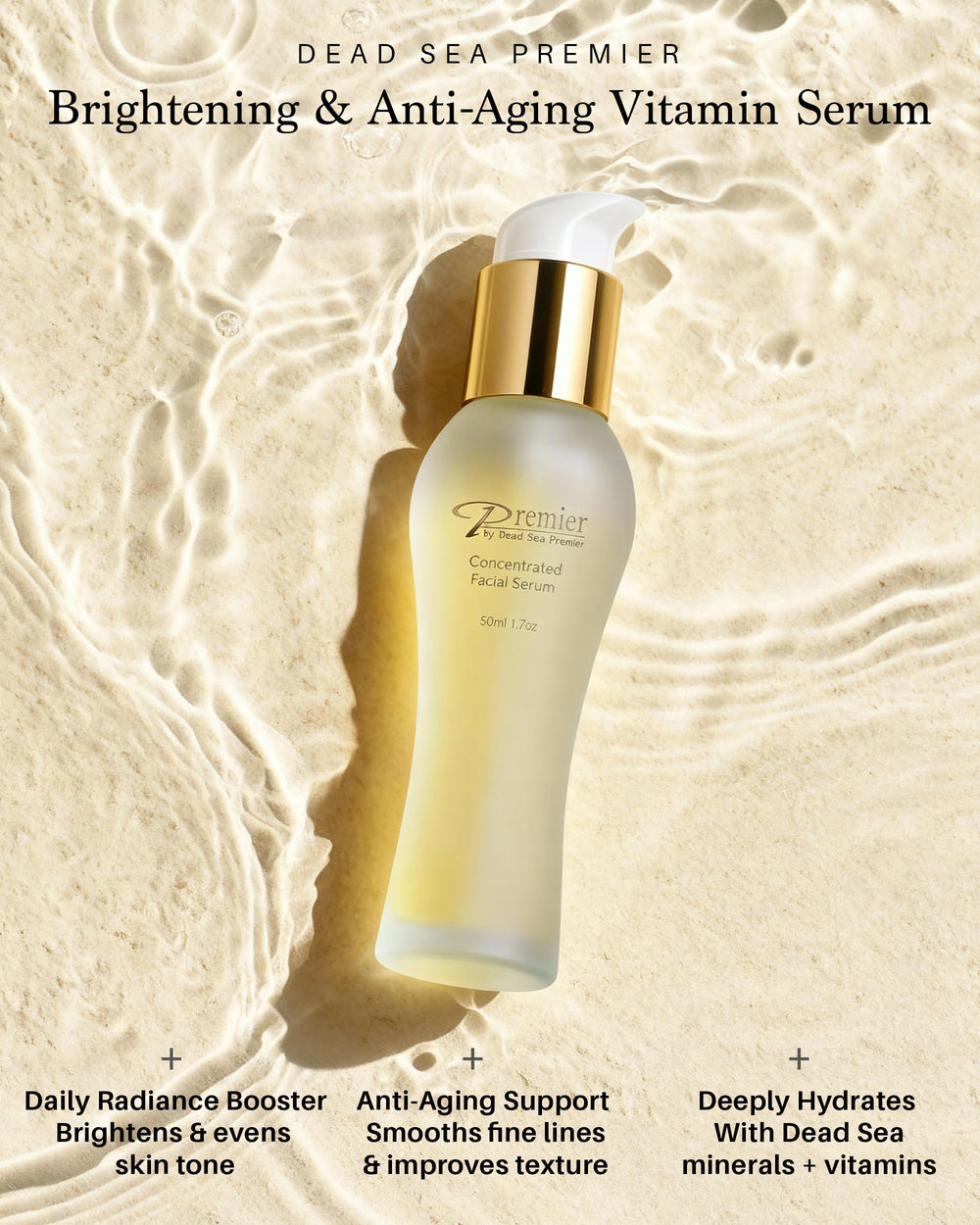 Premier Dead Sea Vitamin C Serum application demonstrates silky texture for smooth skin