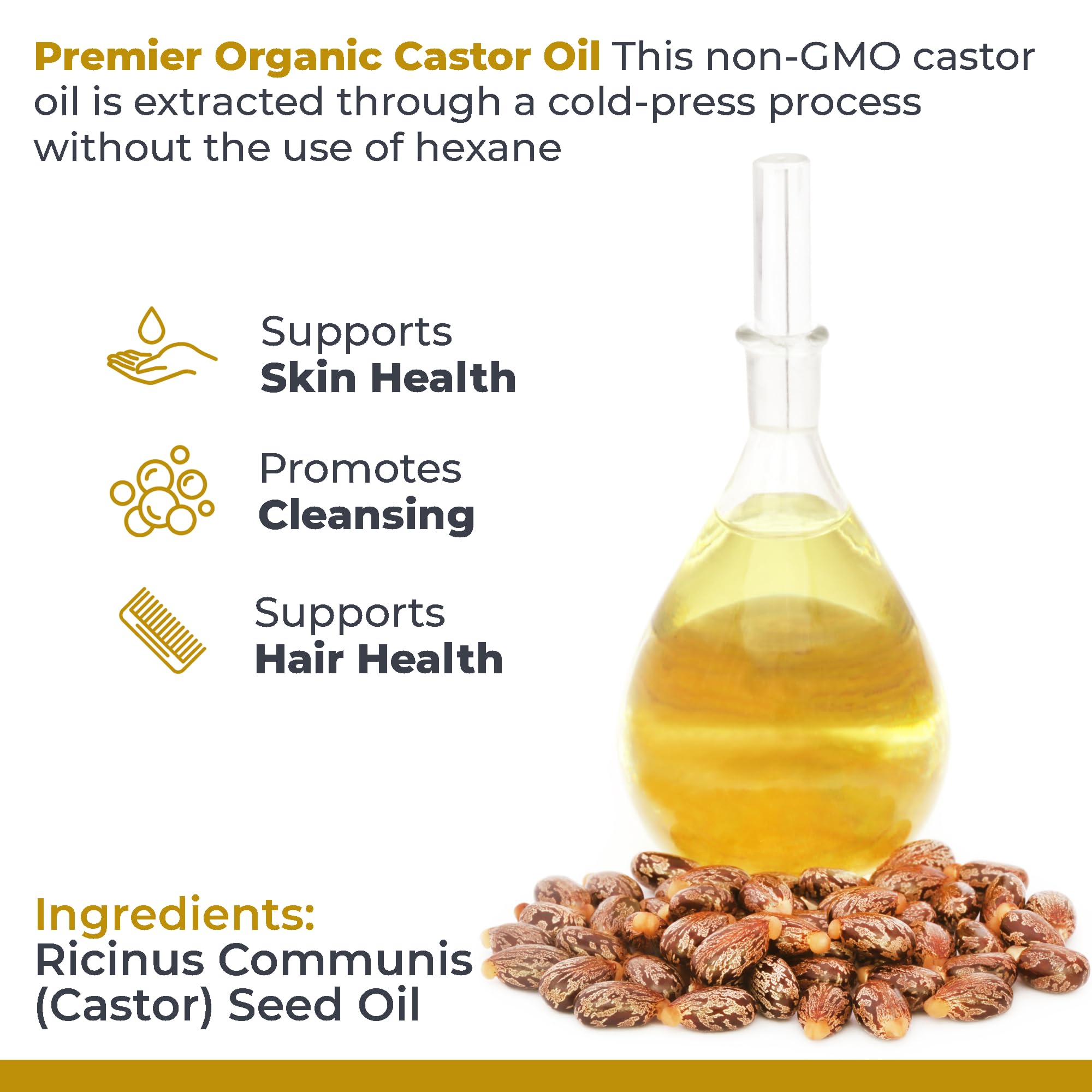 Premier Research Labs castor oil hair care application shows nourishing moisture for healthy strands