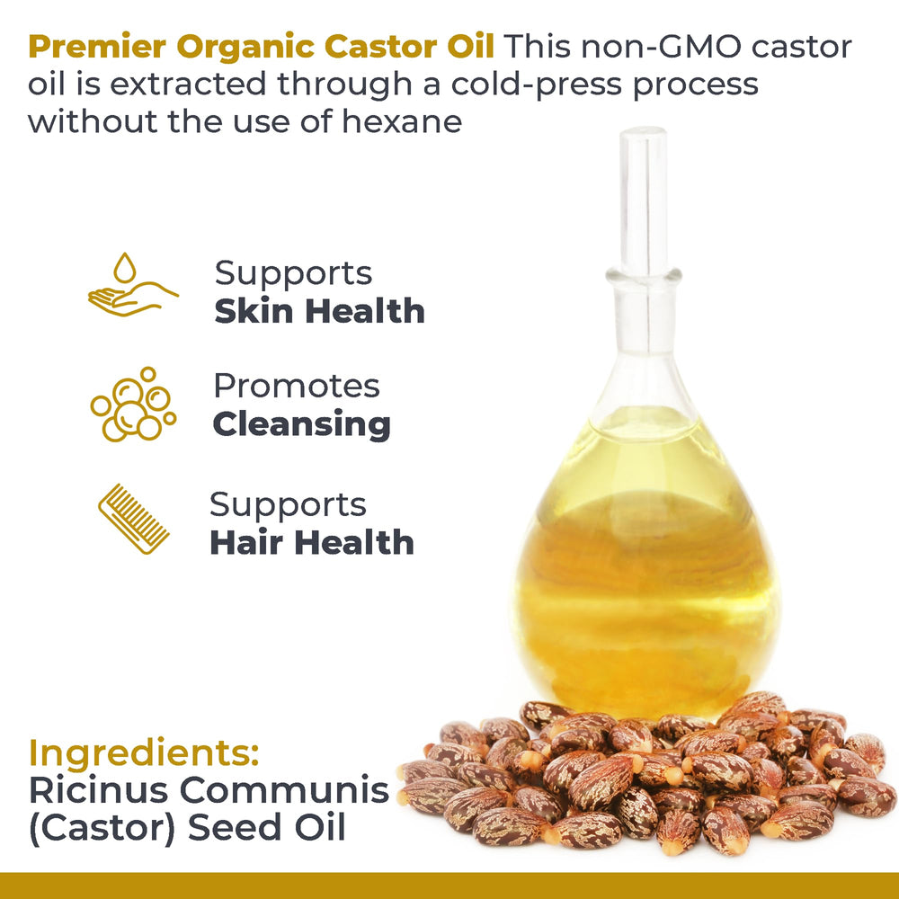 Premier Research Labs castor oil hair care application shows nourishing moisture for healthy strands