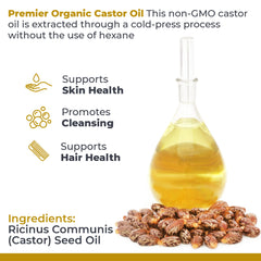 Premier Research Labs castor oil hair care application shows nourishing moisture for healthy strands