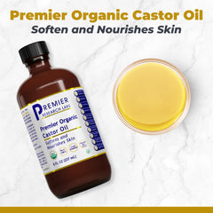 Premier Research Labs castor oil pour demonstrates easy, mess-free application for daily use