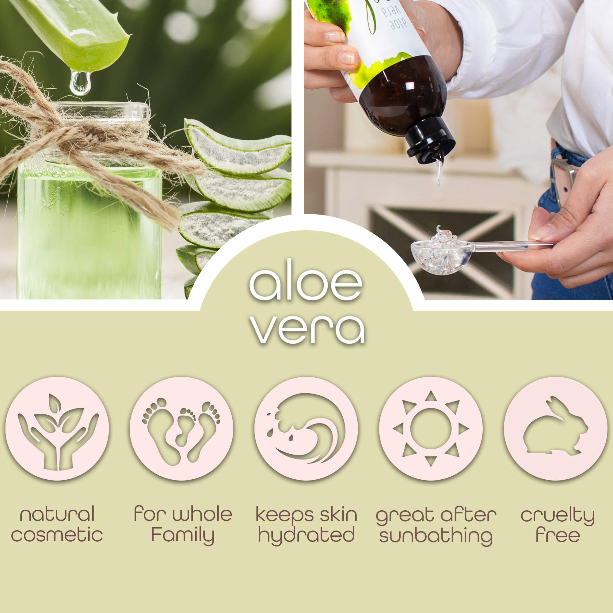 Premium Nature Aloe Vera Gel closeup demonstrates fast-absorbing, non-sticky feel.