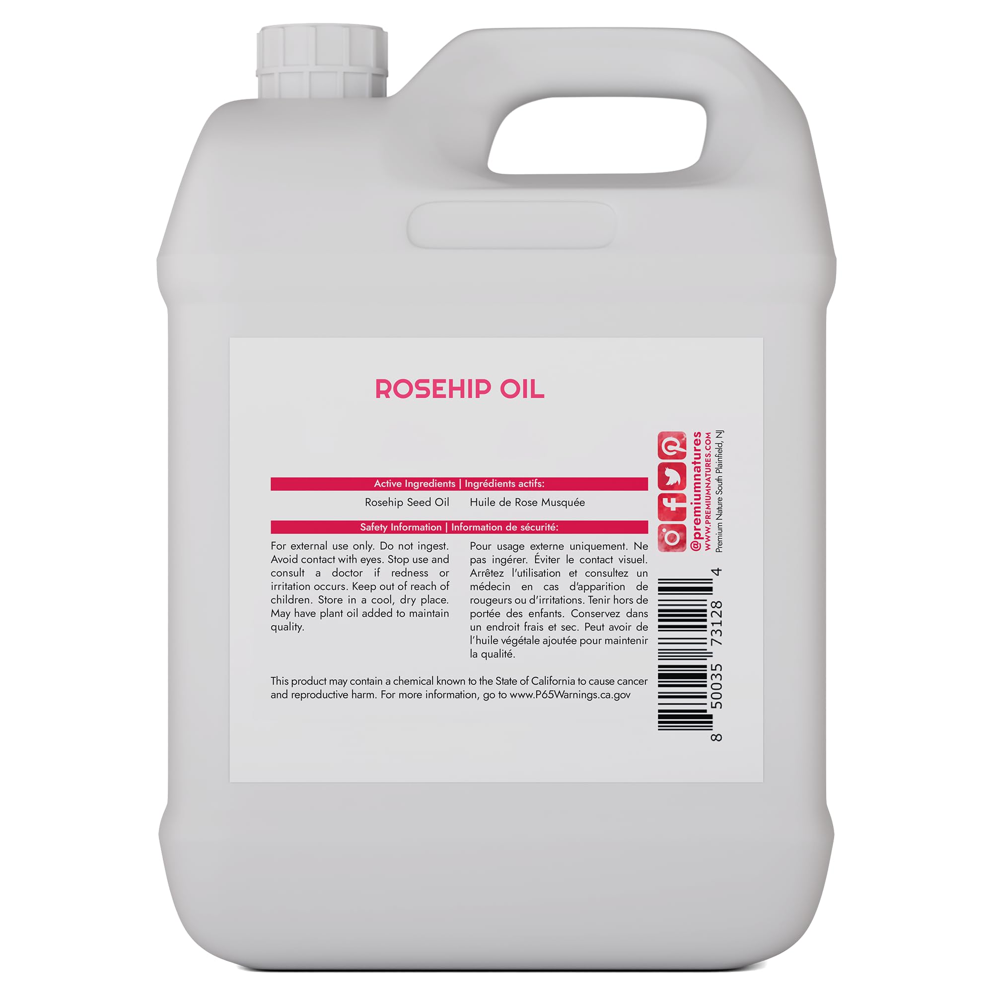 Premium Nature Rosehip Oil bulk packaging with 16oz bottle for easy refills.