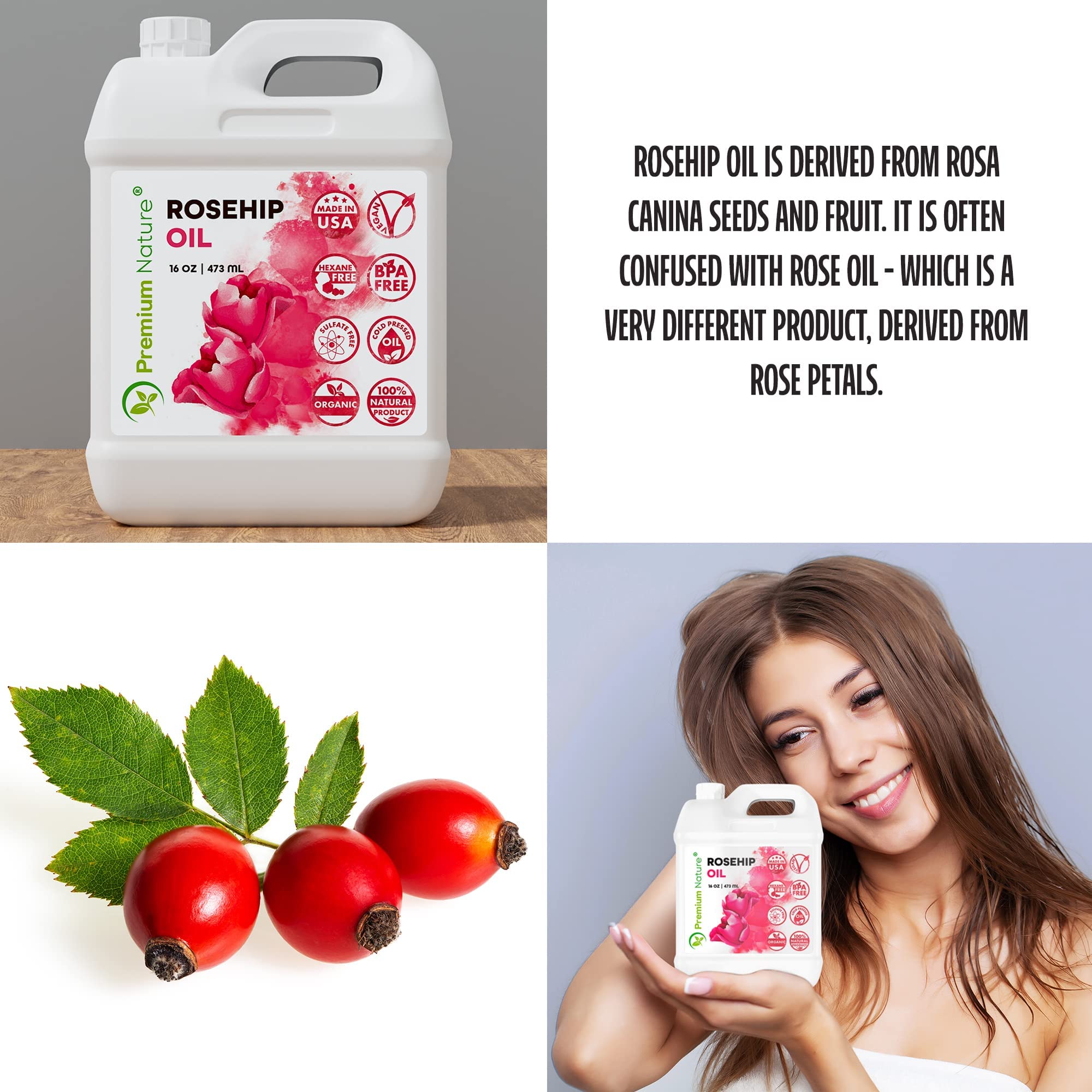 Premium Nature Rosehip Oil on skin for facial care and hydration.