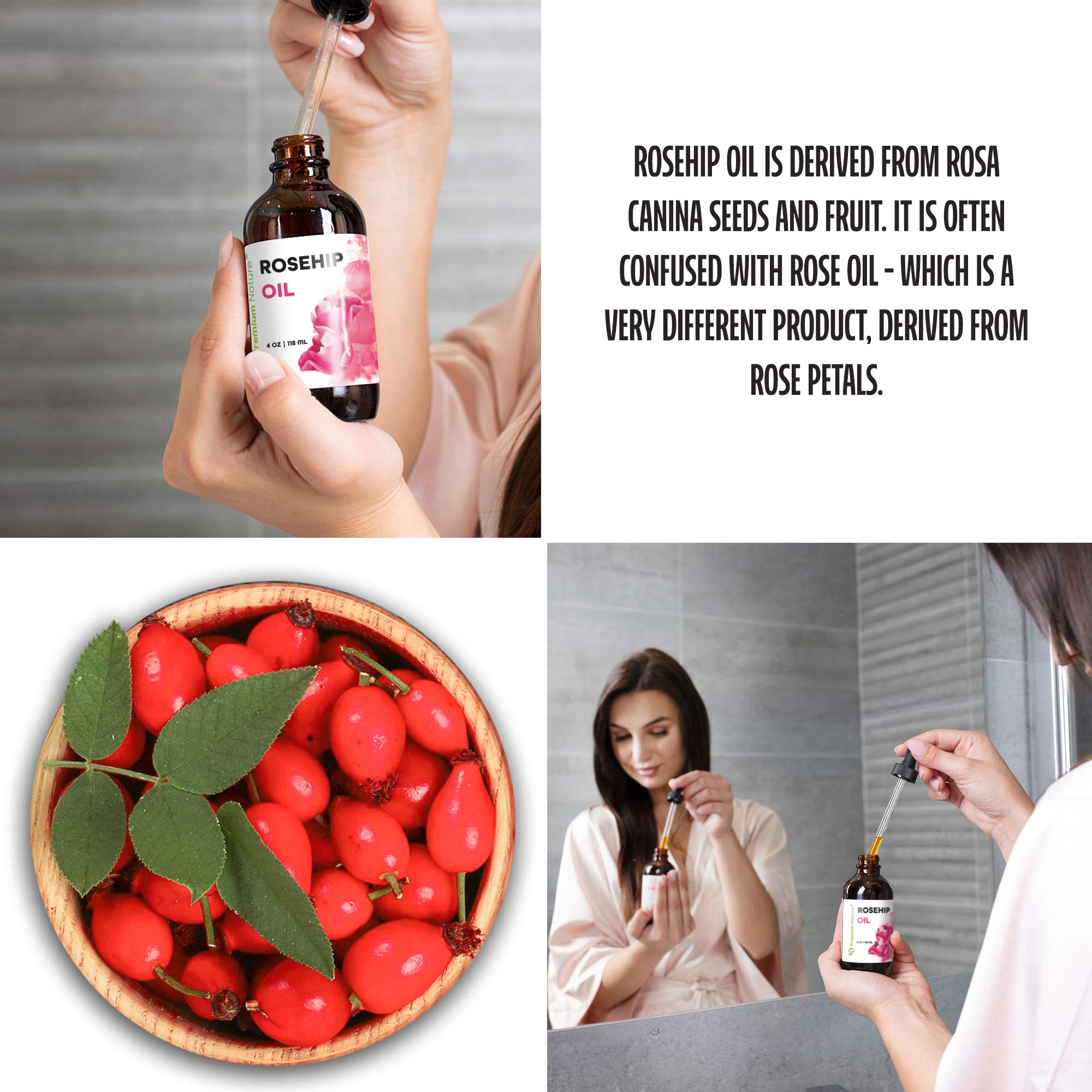 Premium Nature Rosehip Oil on hair enhances shine and manageability