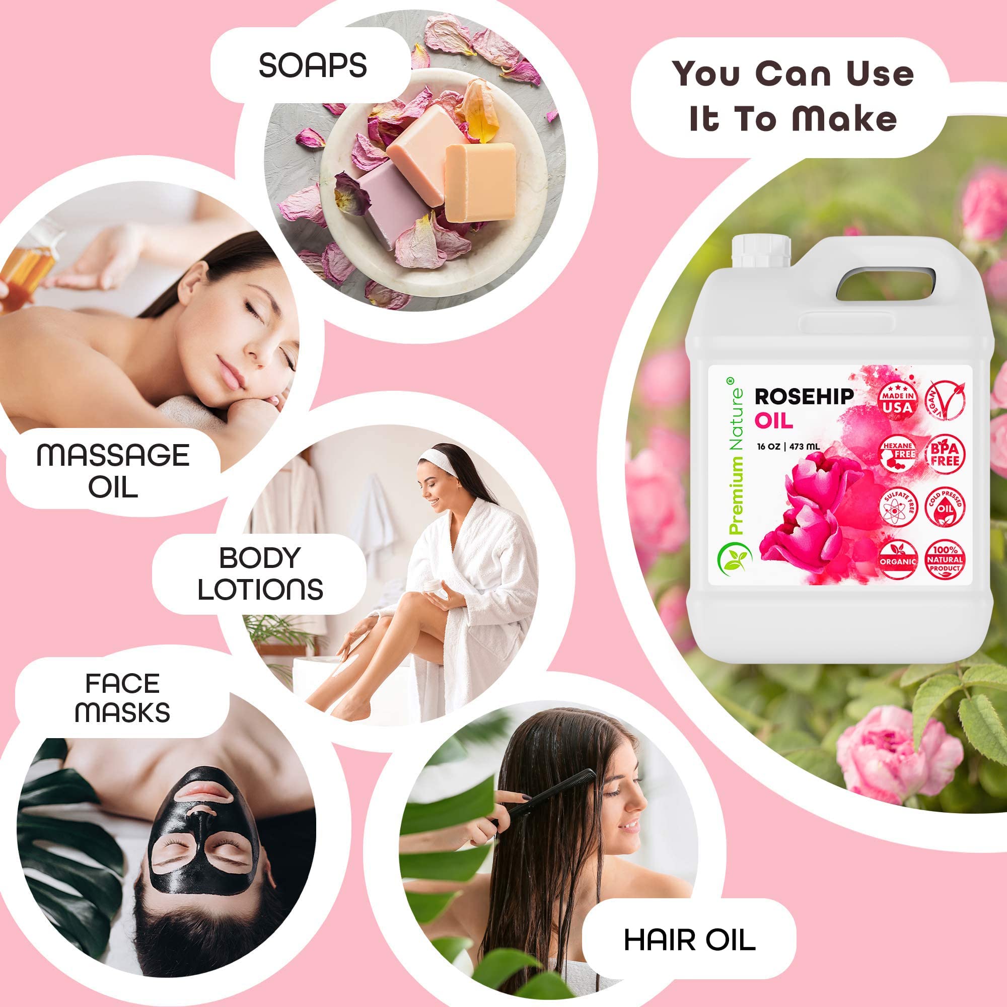 Premium Nature Rosehip Oil organic cold-pressed label closeup for pure skincare.
