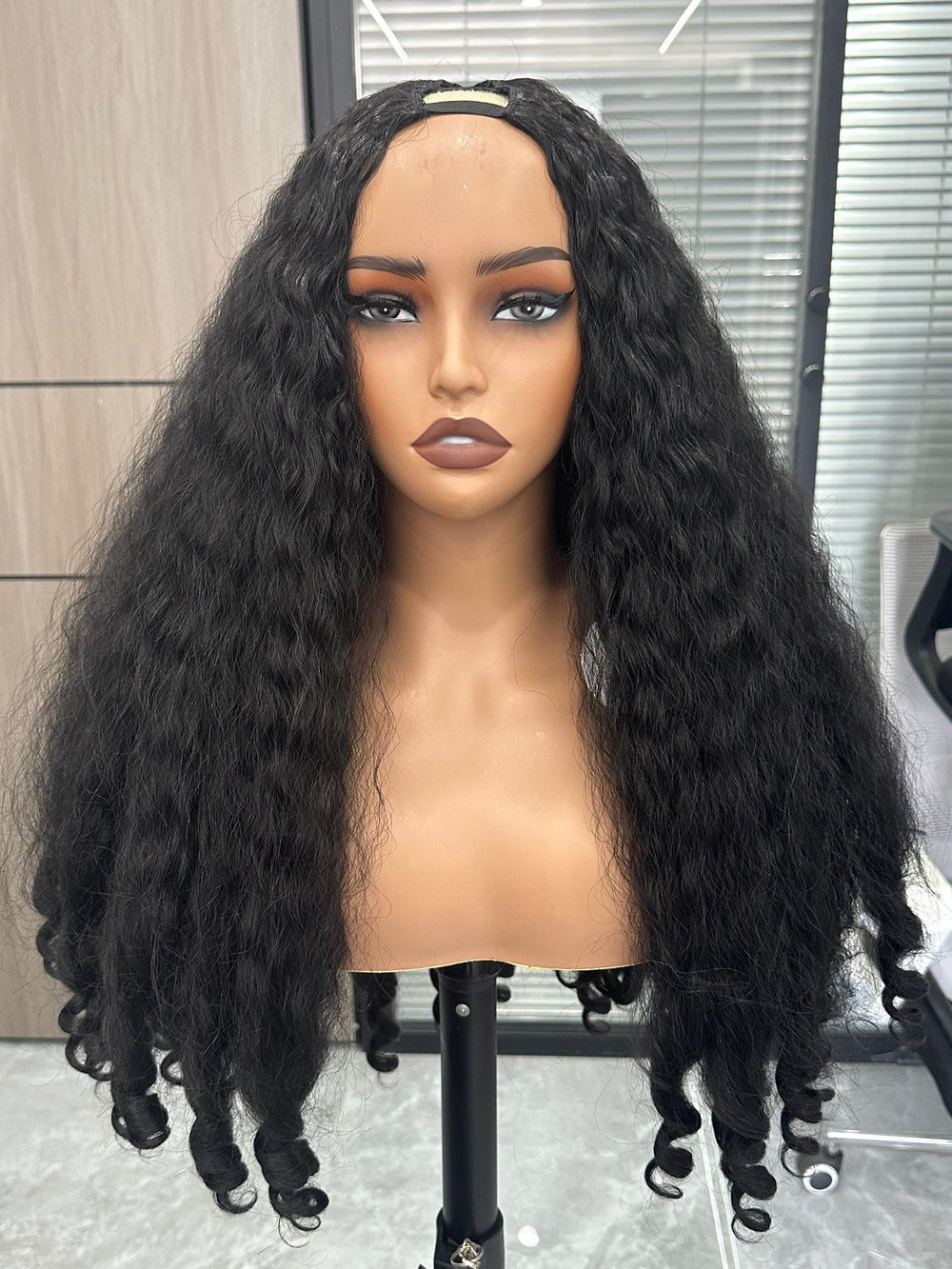 PREMPO Afro Wig V Part front view shows full natural curls for everyday wear.