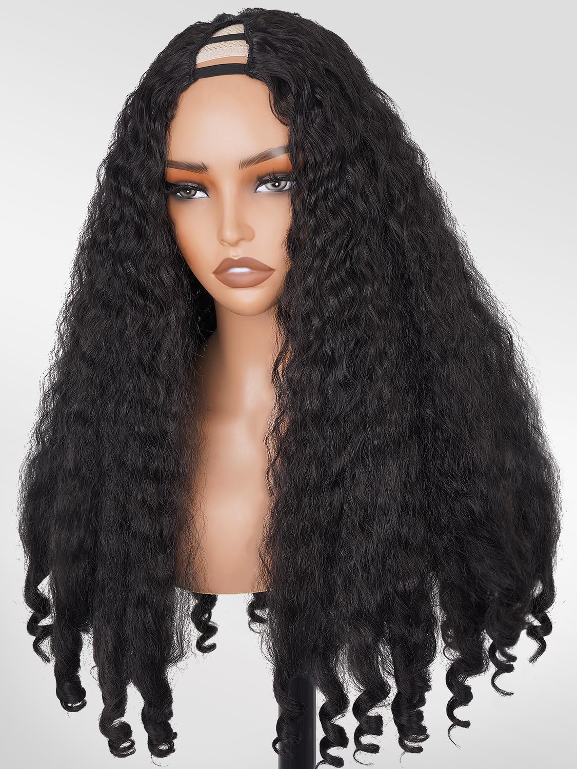 PREMPO Afro wig V-part with unique curly end highlights bold curls for glamorous looks