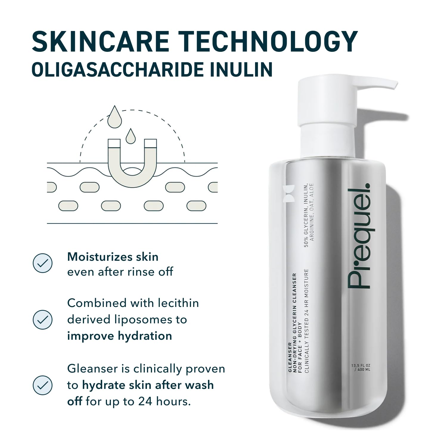 Prequel Gleanser daily routine with cleansing and hydration steps