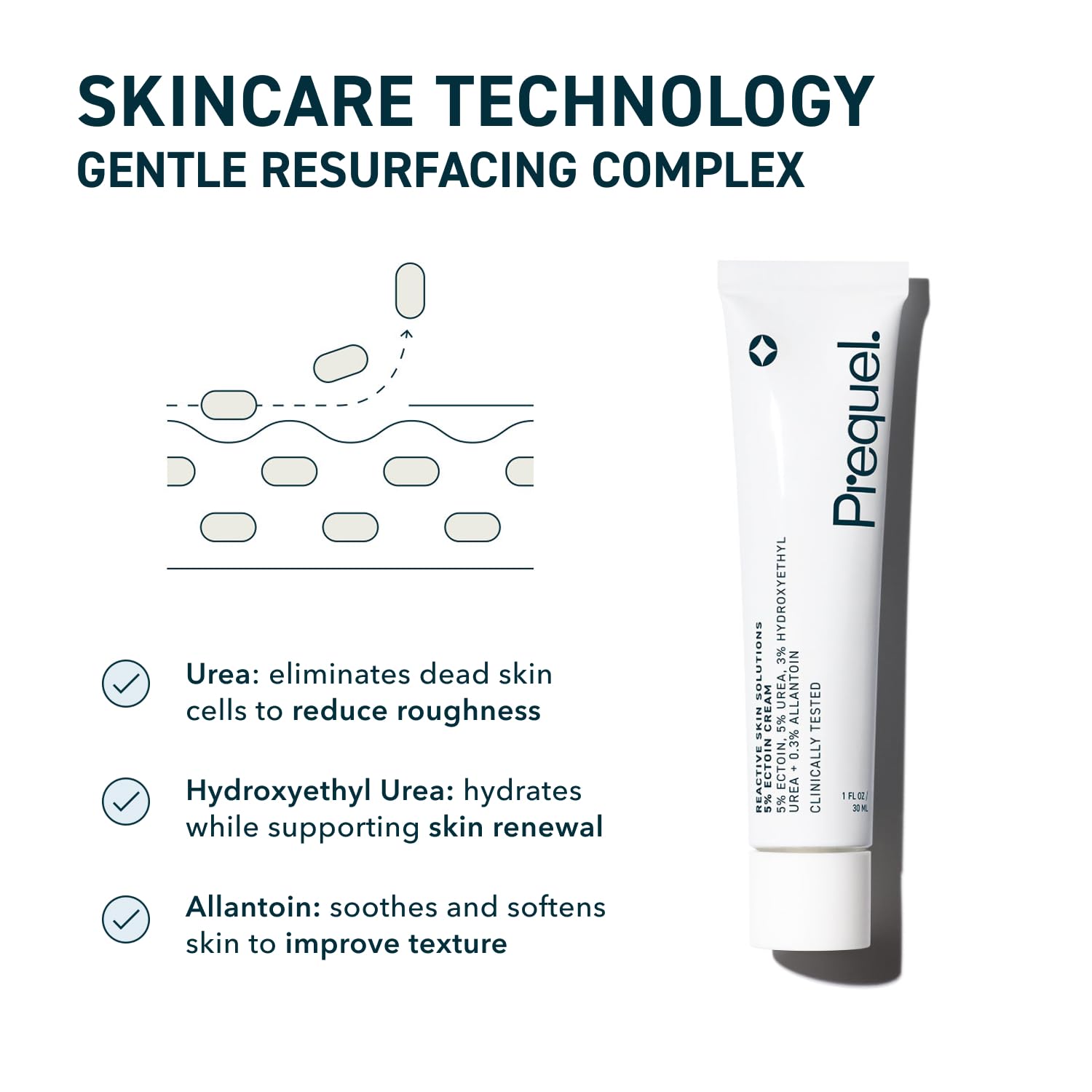 Allantoin ingredient in Prequel cream emphasizing soothing care