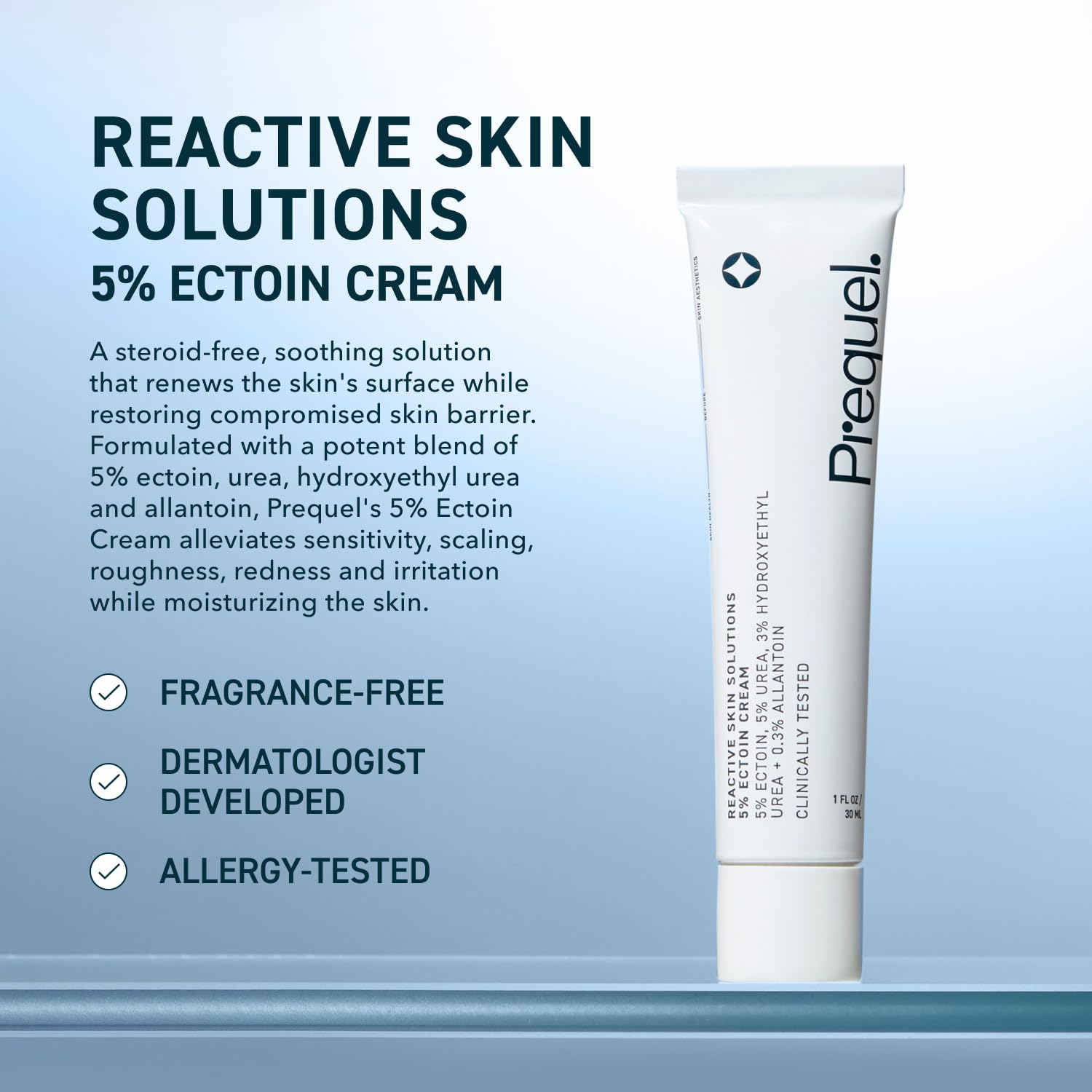 Prequel Reactive Skin Solutions pump-action bottle for easy daily use