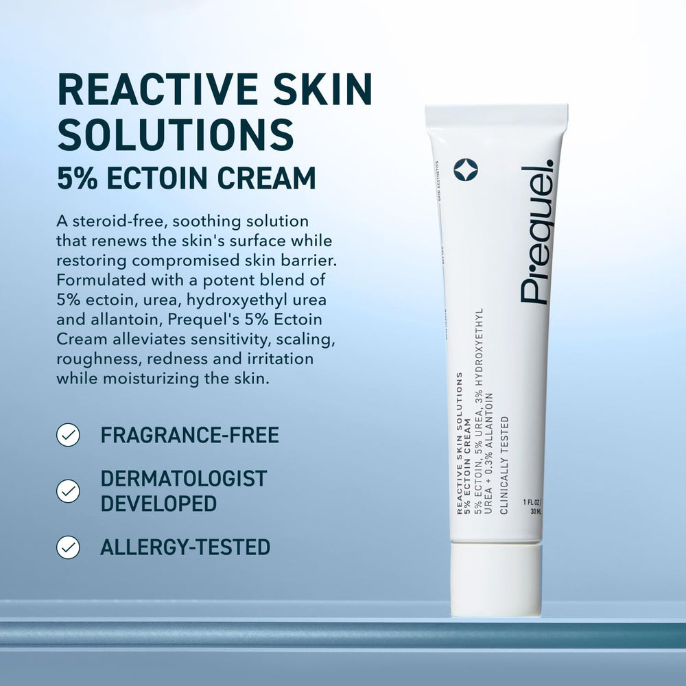 Prequel Reactive Skin Solutions pump-action bottle for easy daily use