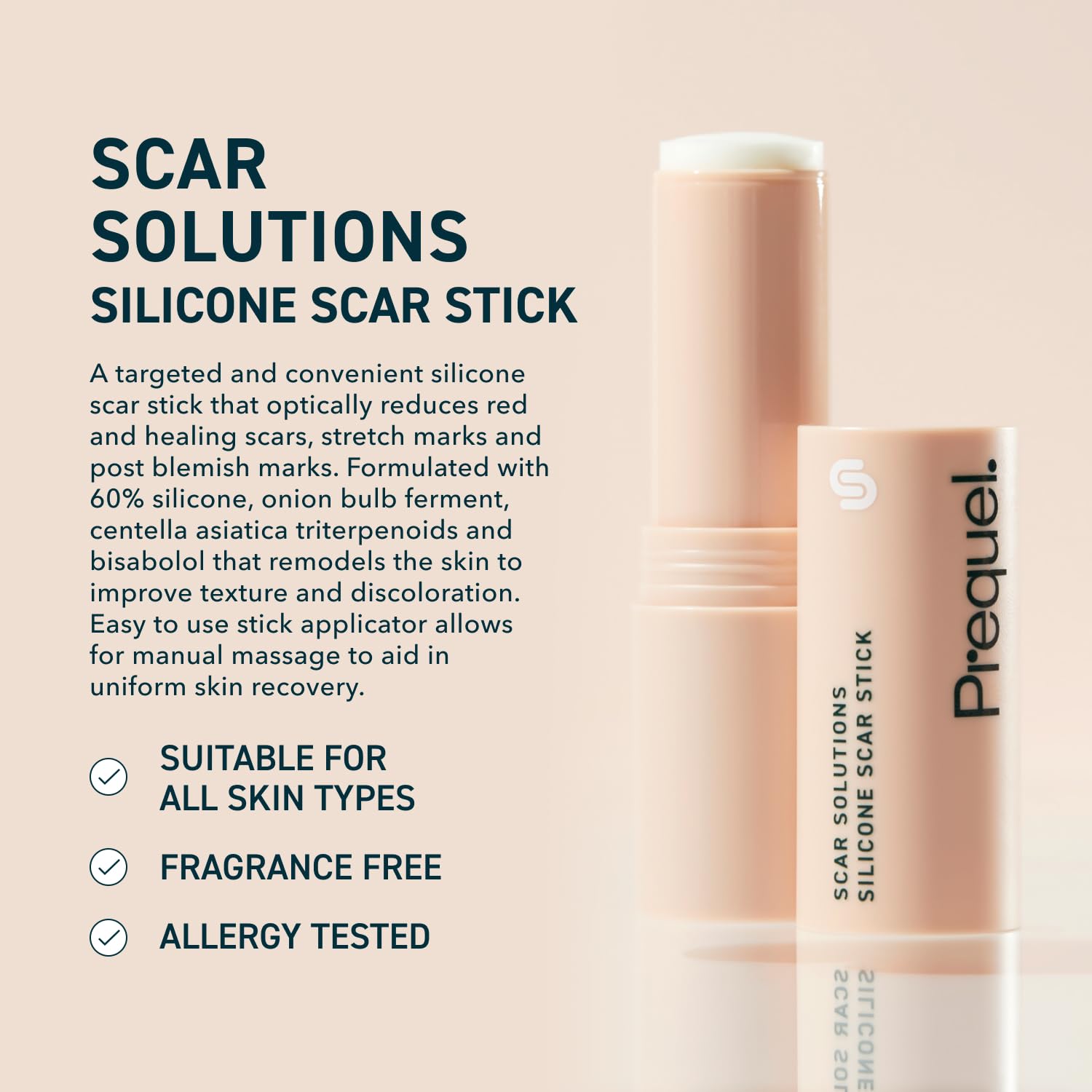 Prequel Scar Solutions stick being applied to a targeted scar area