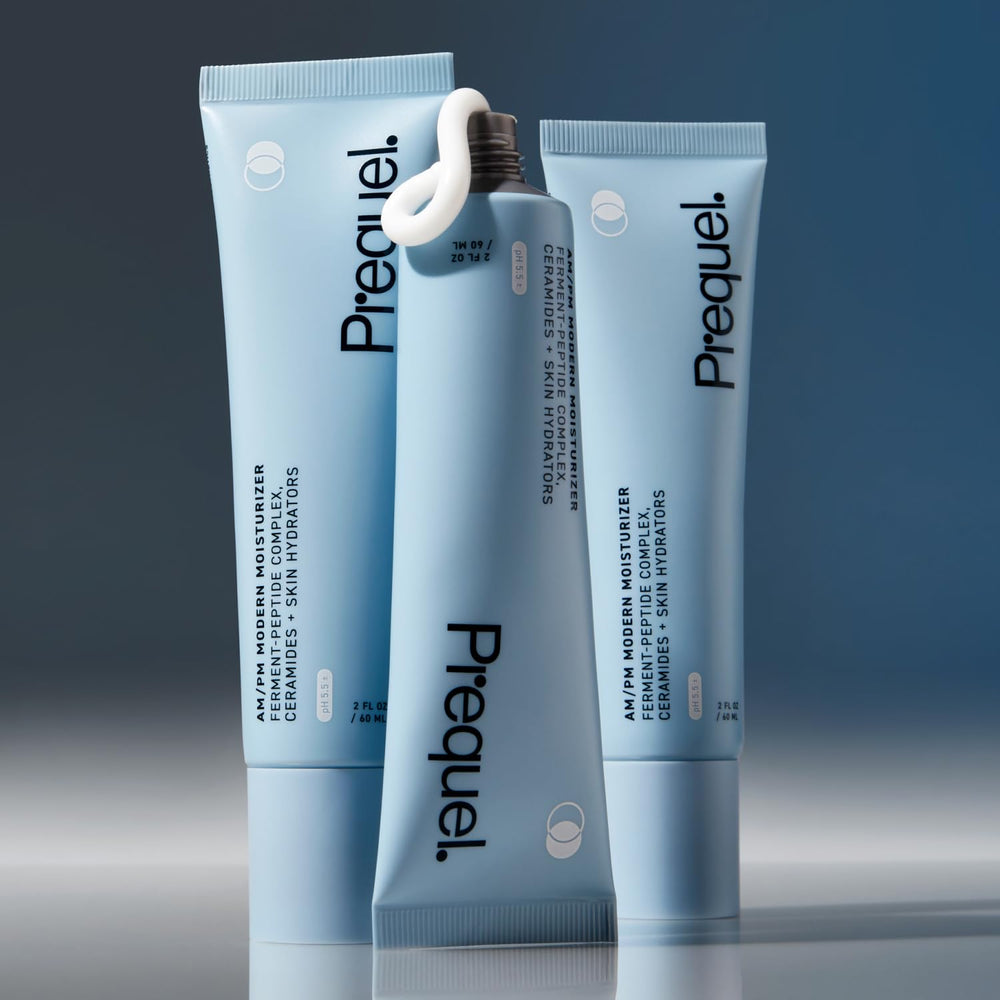 Prequel Skin closeup of label shows fragrance-free, pH-balanced formulation.