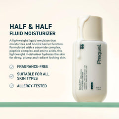 Prequel Skin Half and Half Fluid Moisturizer pump demonstrates fast-absorbing, silky-smooth texture.