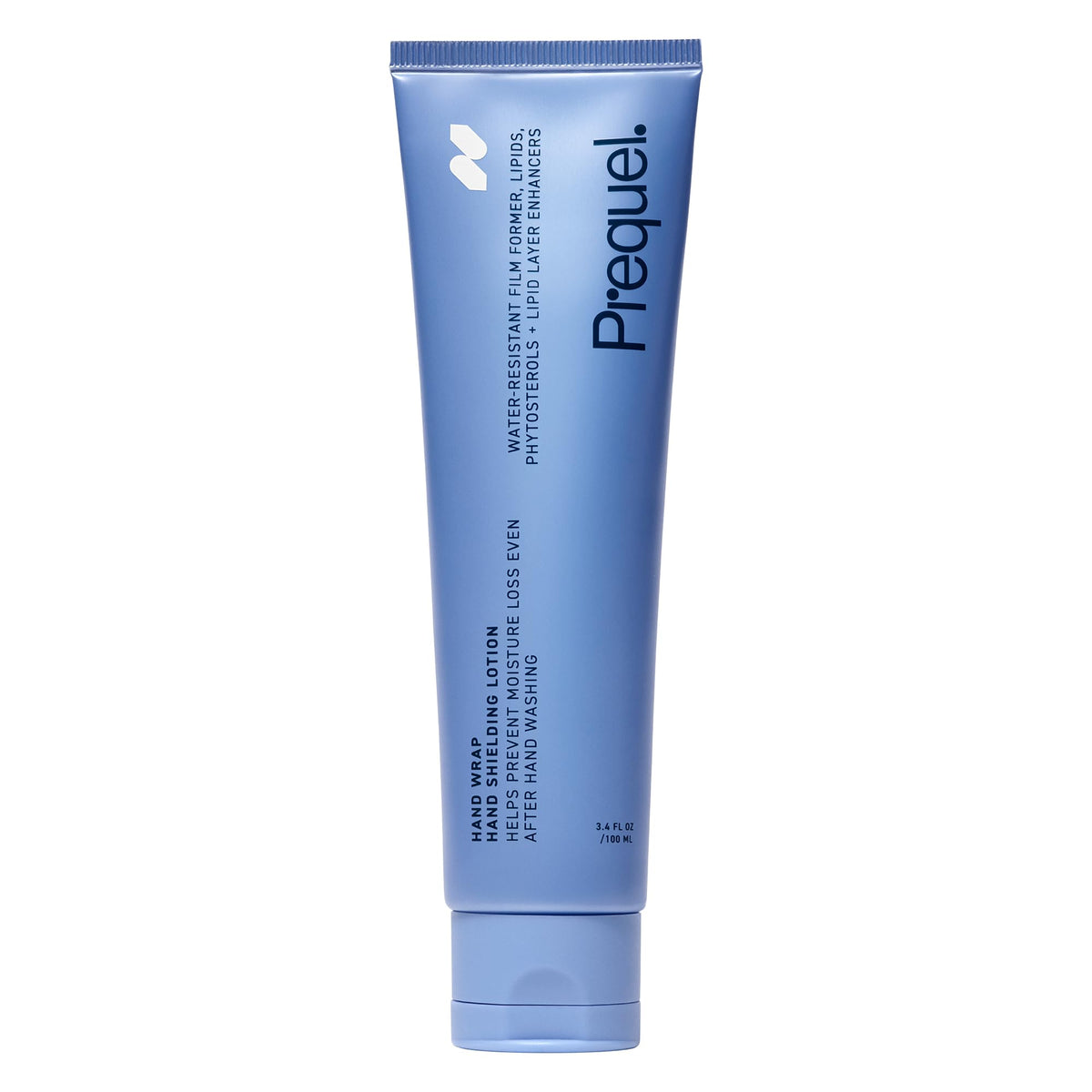 Prequel Skin Hand Wrap cream tube closeup showing non-greasy, deeply hydrating formula.