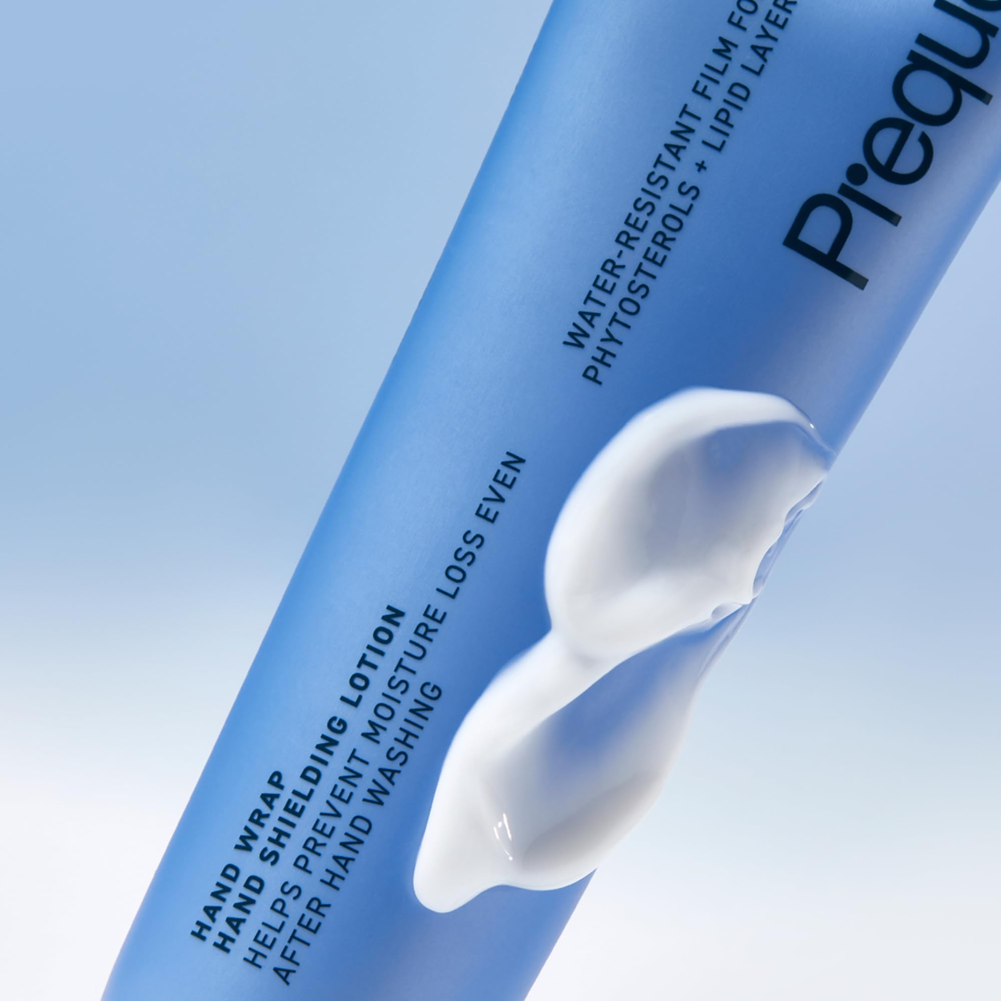 Prequel Skin Hand Wrap film-former barrier illustrating 24-hour water resistance.