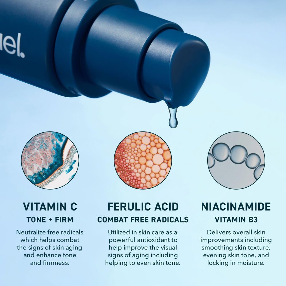 Prequel Skin Lucent-C ingredients close-up hints at vitamin C and ferulic synergy.