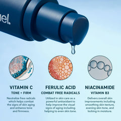 Prequel Skin Lucent-C ingredients close-up hints at vitamin C and ferulic synergy.