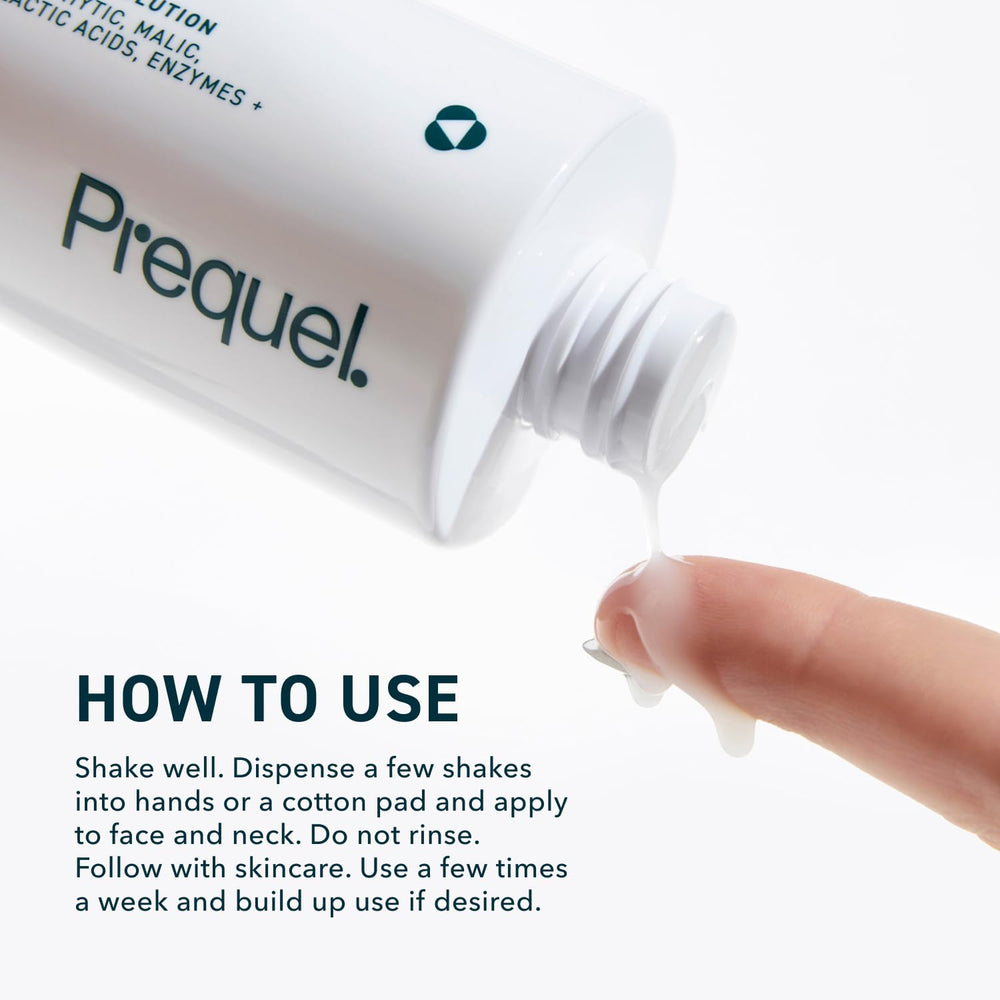 Prequel Skin Multi-Acid Milk Peel bottle on counter conveys a spa-like routine