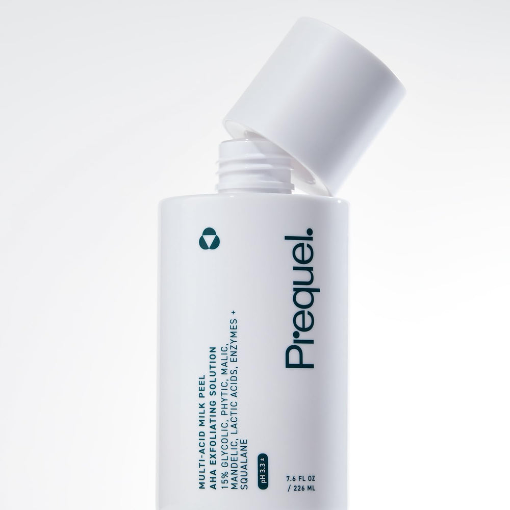 Prequel Skin Multi-Acid Milk Peel packaging highlights purity and lab-tested efficacy