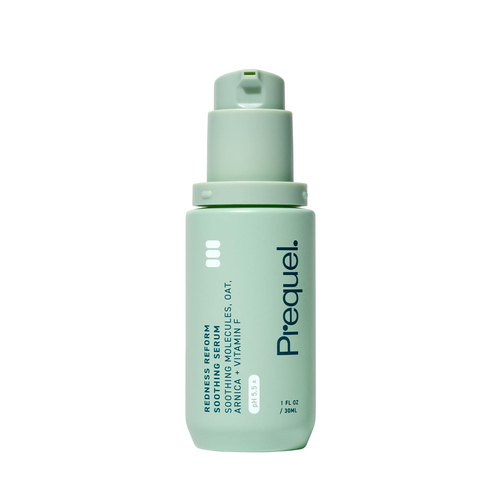 Prequel Skin Redness Reform bottle pump offers easy, quick redness relief on the go.
