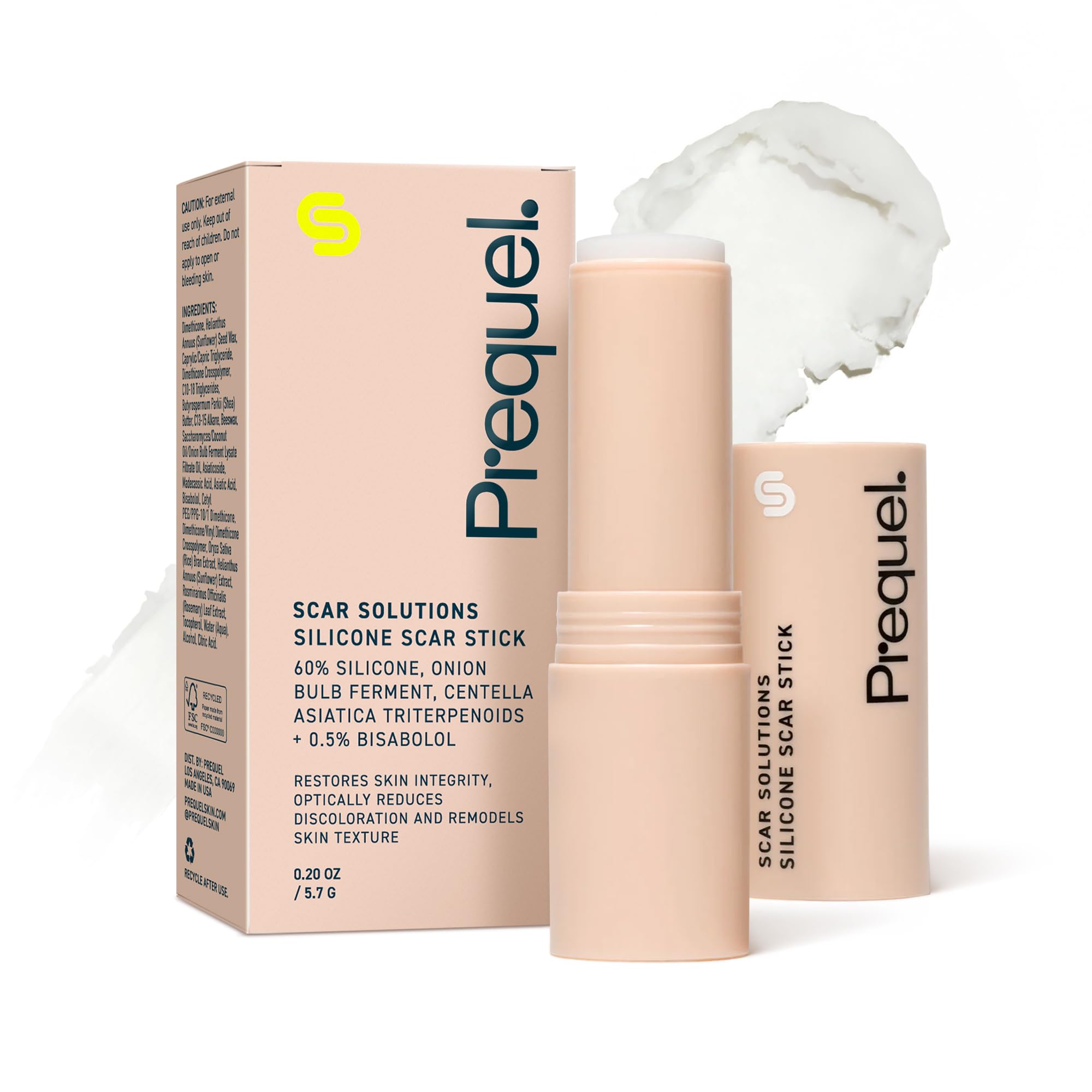 Prequel Skin Scar Solutions stick packaging close-up showing convenient scar care.
