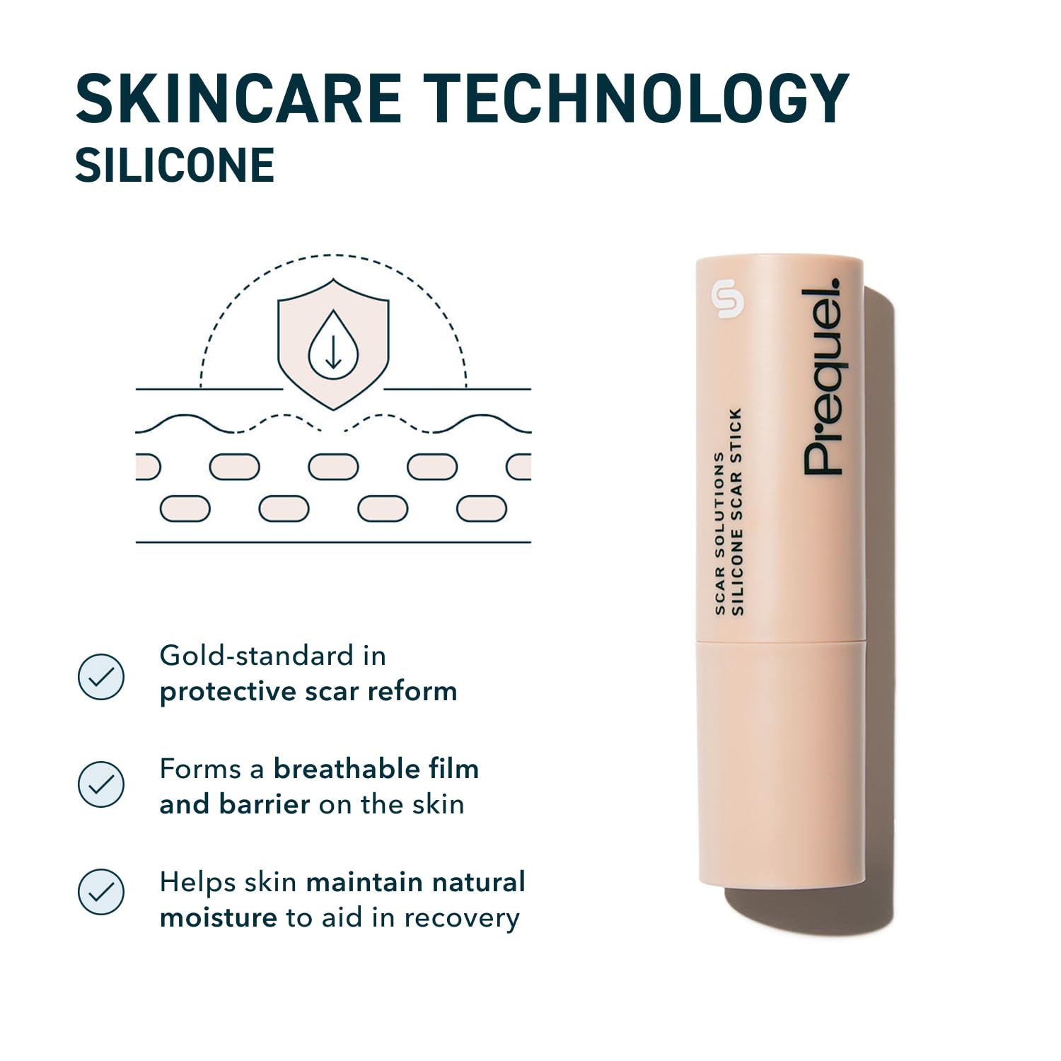 Prequel Skin Scar Solutions vitamin E-rich formula emphasizes antioxidant protection.