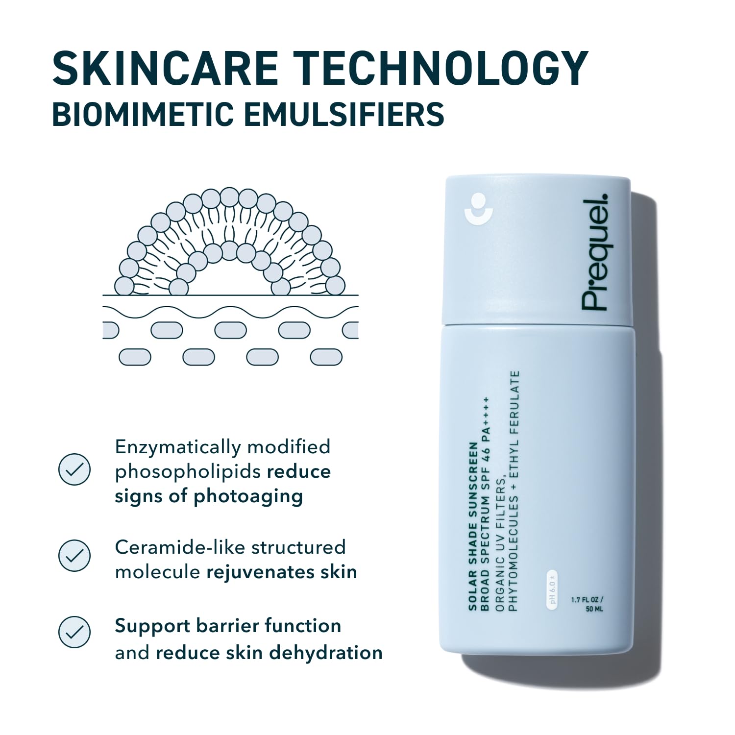 Prequel Skin Solar Shade hydrating texture with glycerin visible on skin.