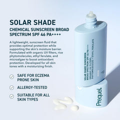 Prequel Skin Solar Shade SPF 46 swatch highlights non-greasy, quick-absorbing hydration.