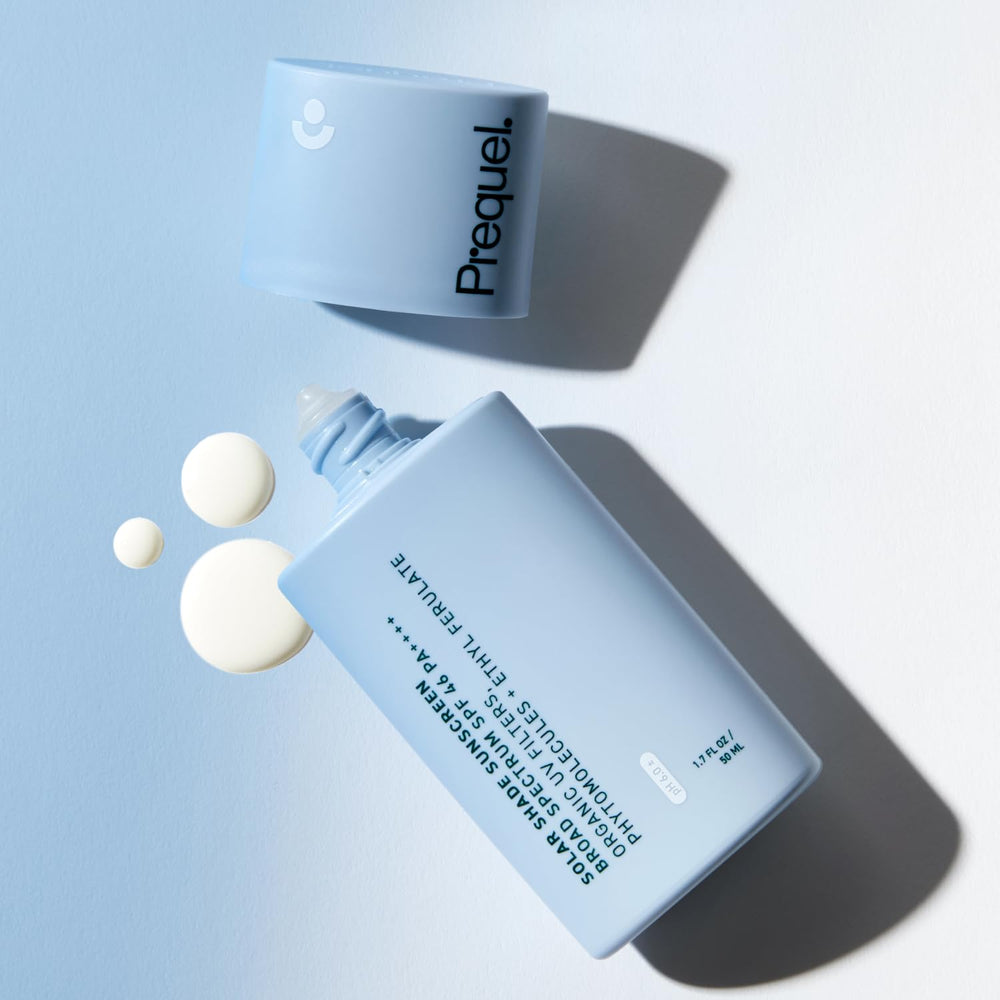 Prequel Skin Solar Shade travel-size packaging ready for on-the-go sun care.