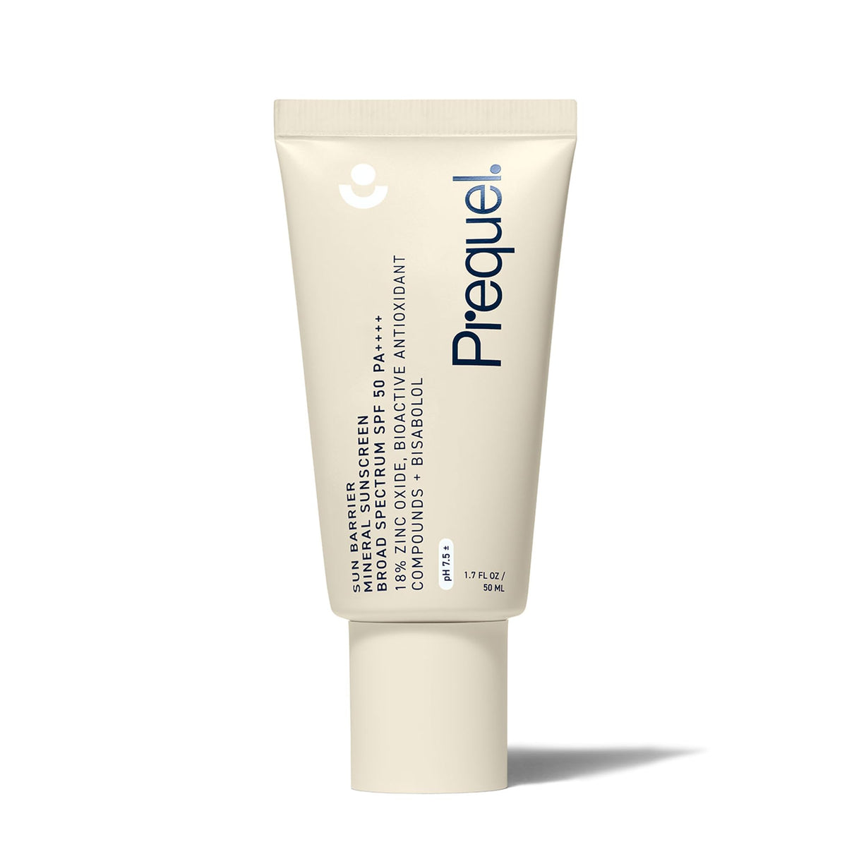 Prequel Skin Sun Barrier SPF50 bottle close-up shows mineral protection for daily use