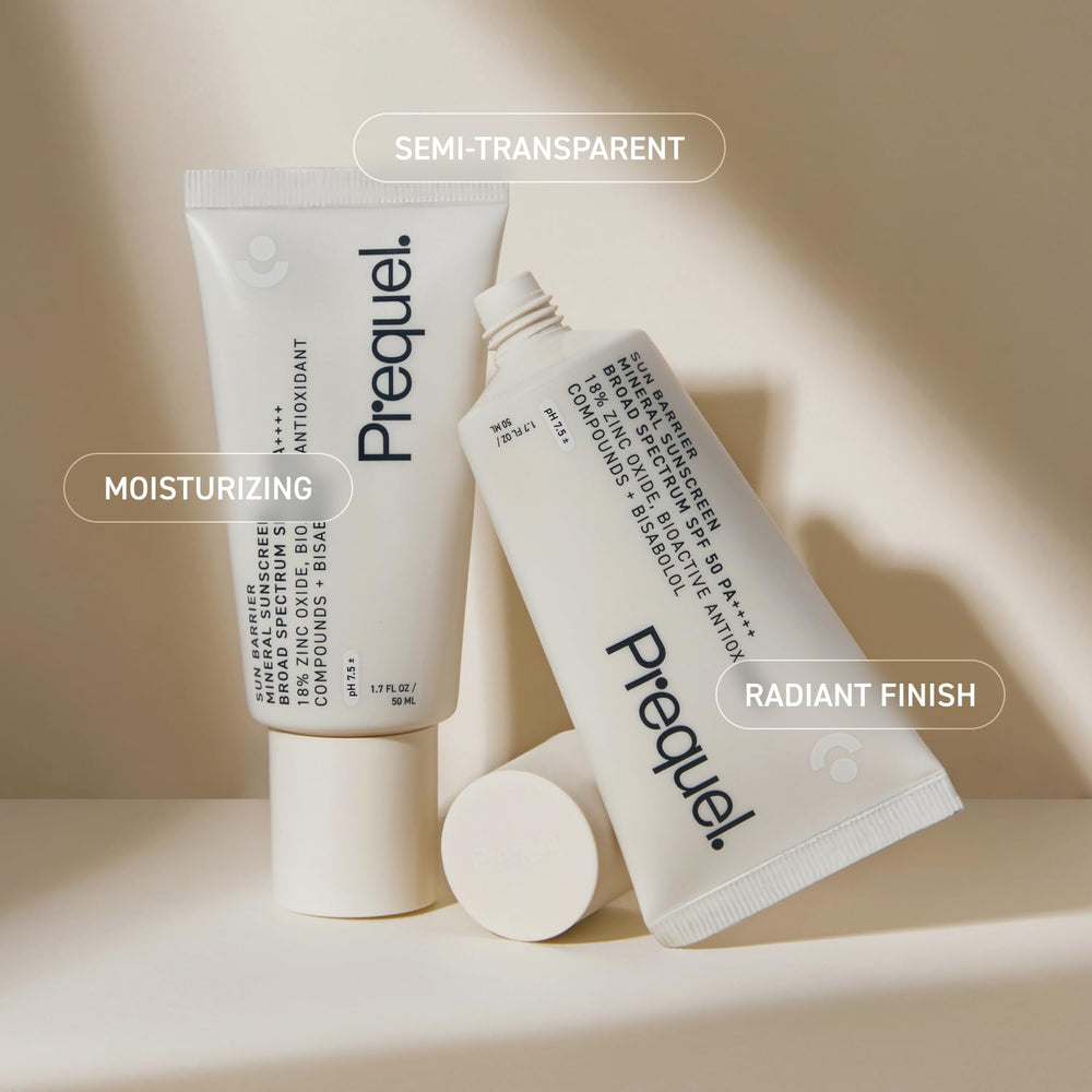 Prequel Skin Sun Barrier SPF50 travel-size packaging ready for handbags