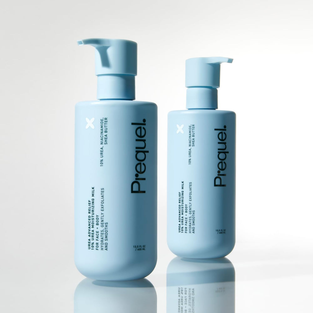Prequel Skin Urea Advanced Relief Milk ingredients include shea butter and glycerin for nourishment.