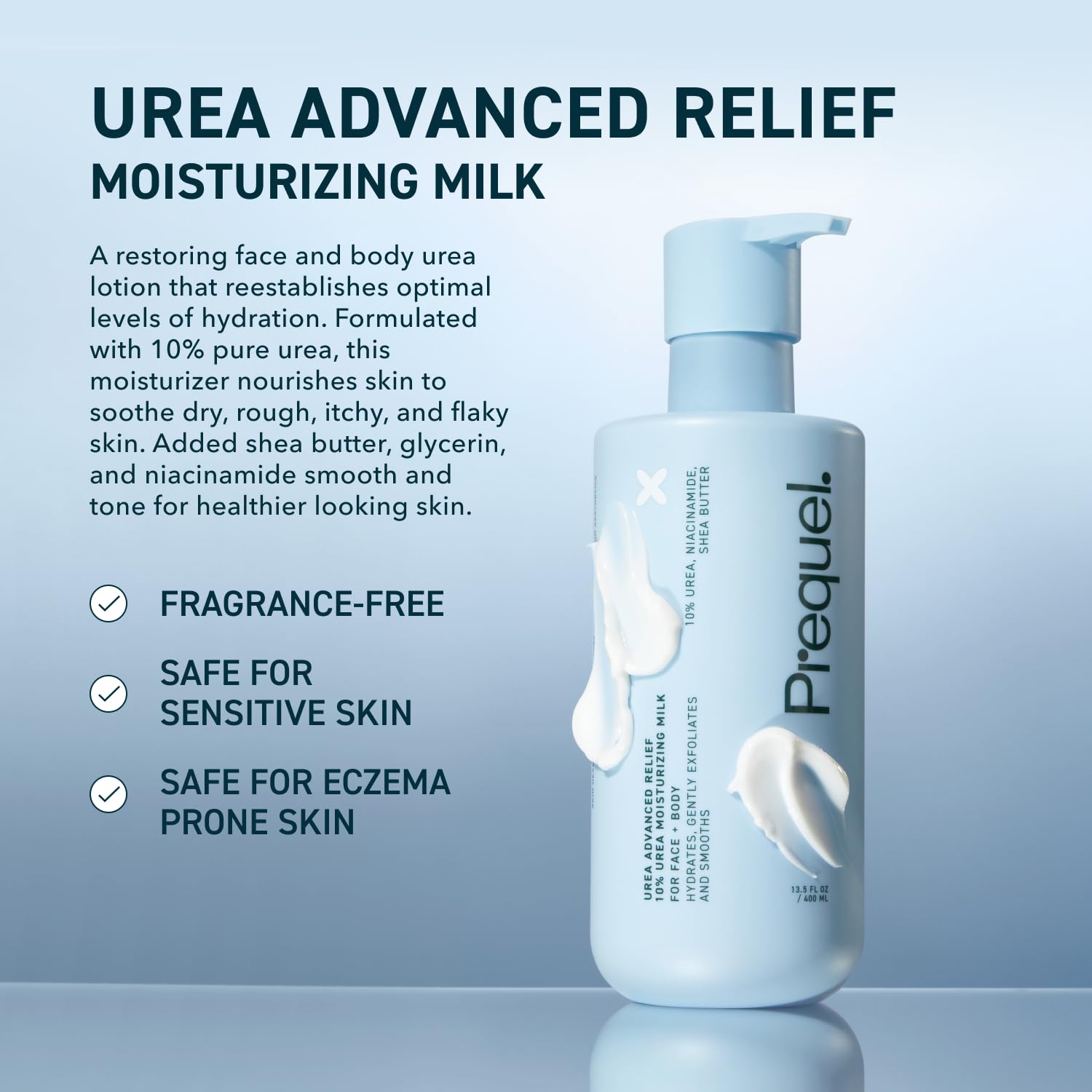 Prequel Skin Urea Advanced Relief Milk pump offers easy, mess-free daily moisturization.