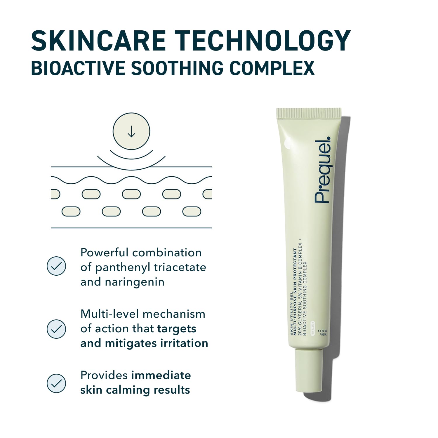 Prequel Skin Utility Gel barrier protection concept shows soothing, non-greasy moisture for dry skin