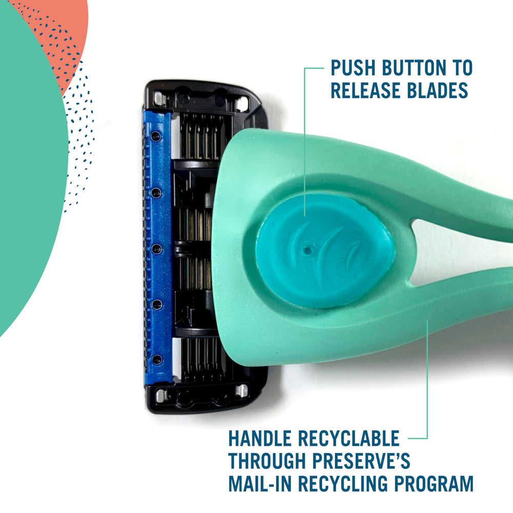 Preserve Shave ceramic-coated blades glide across curves for precise shaving.
