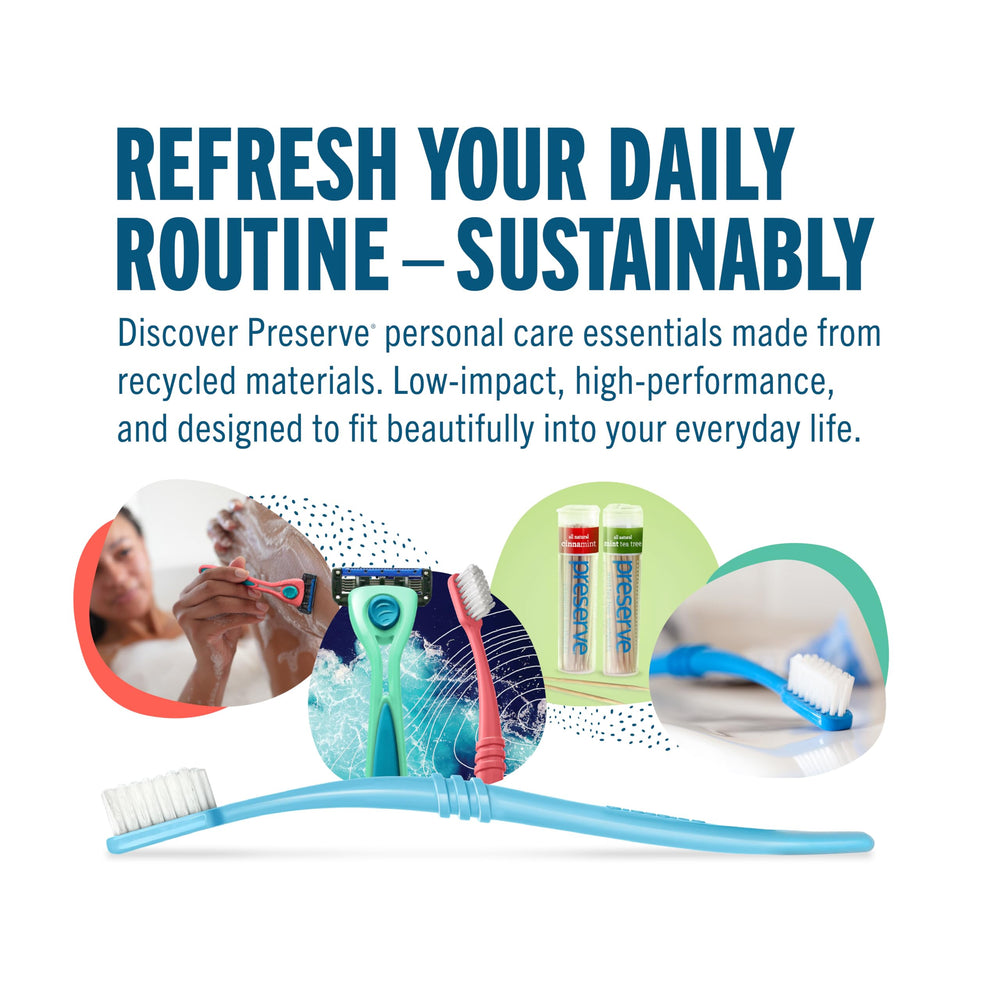 Preserve Shave lubricating strip and aloe-cocoa shield skin during shaving.