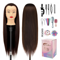 Presilkee 28-inch mannequin head with hair for braiding practice.