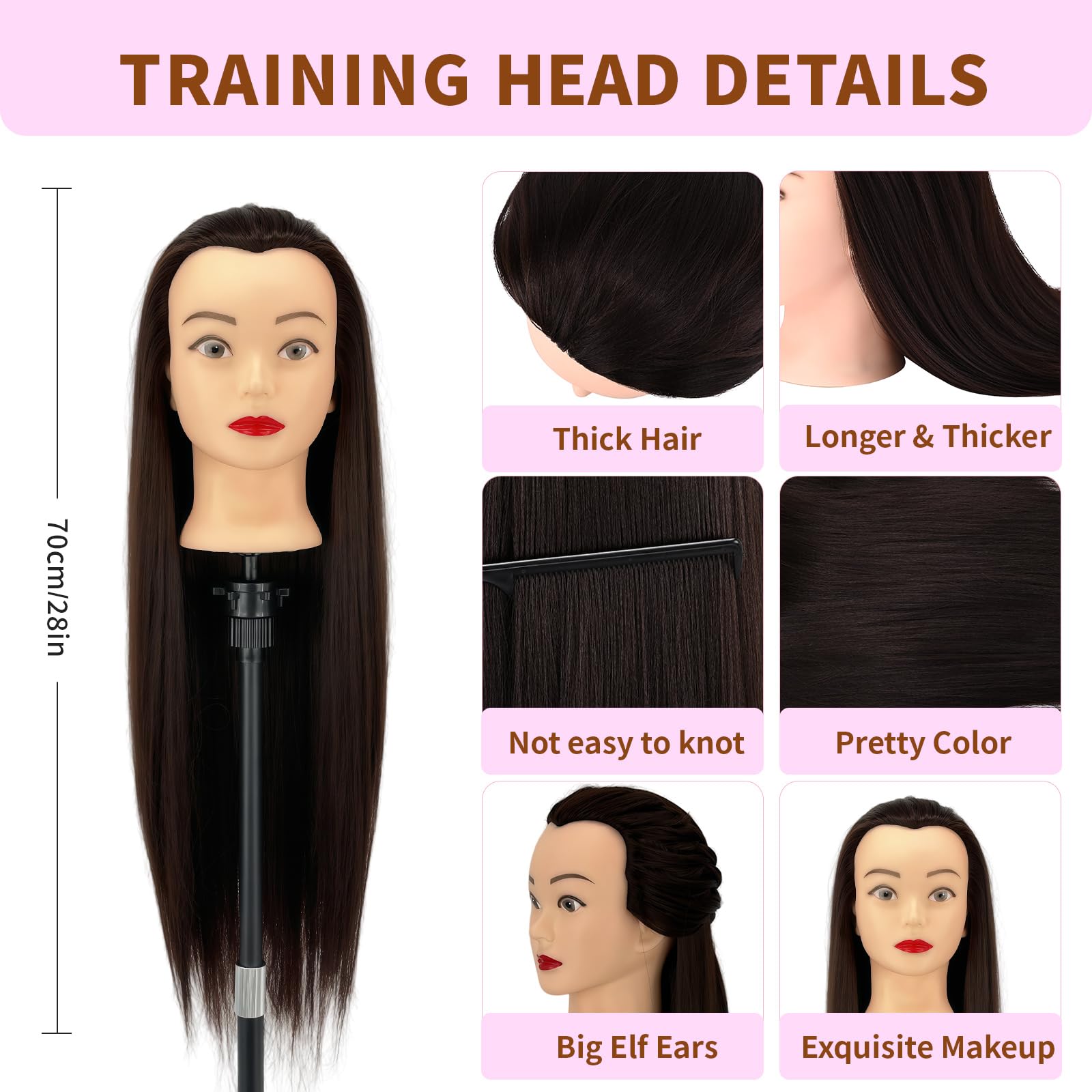 Presilkee doll head for hair styling with stable base.