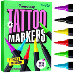 Pretty Me Temporary Tattoos Markers in six vivid colors for bold, skin-art looks.