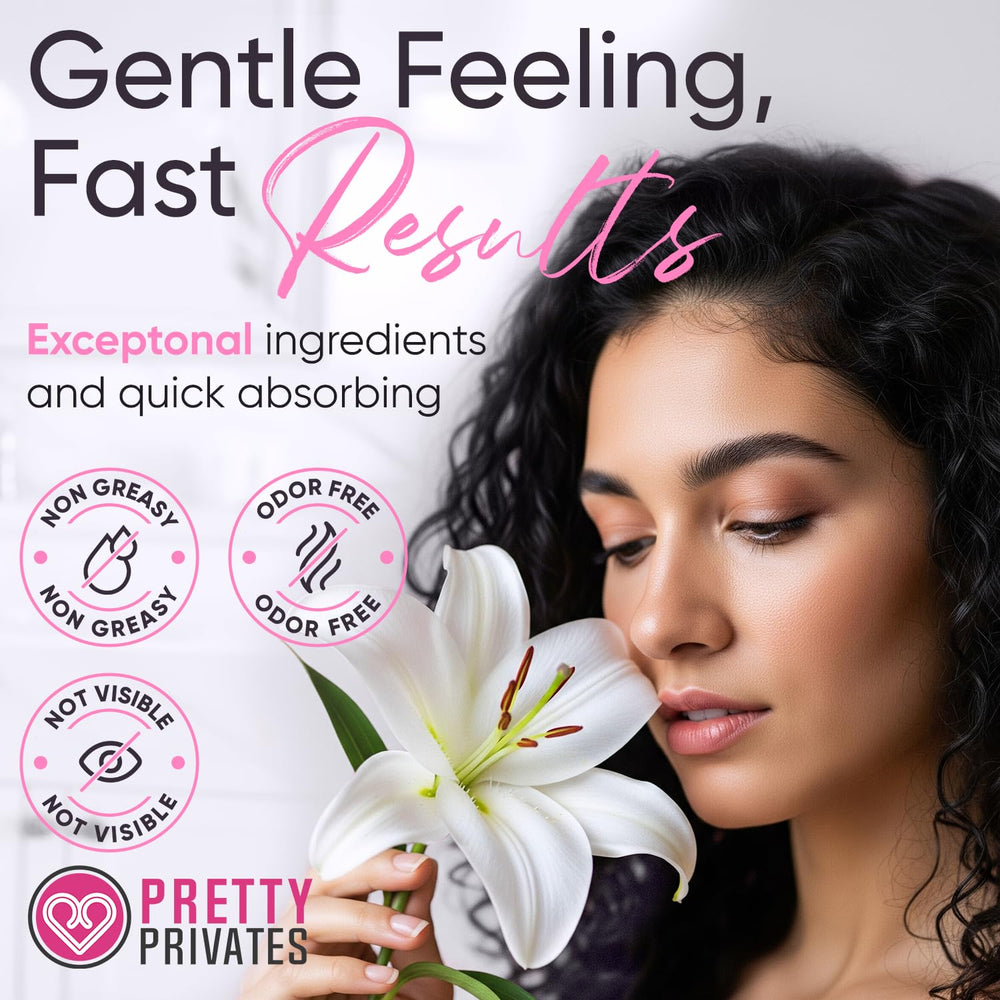 Pretty Privates inner-thigh care shot highlights smoother, even-toned skin.