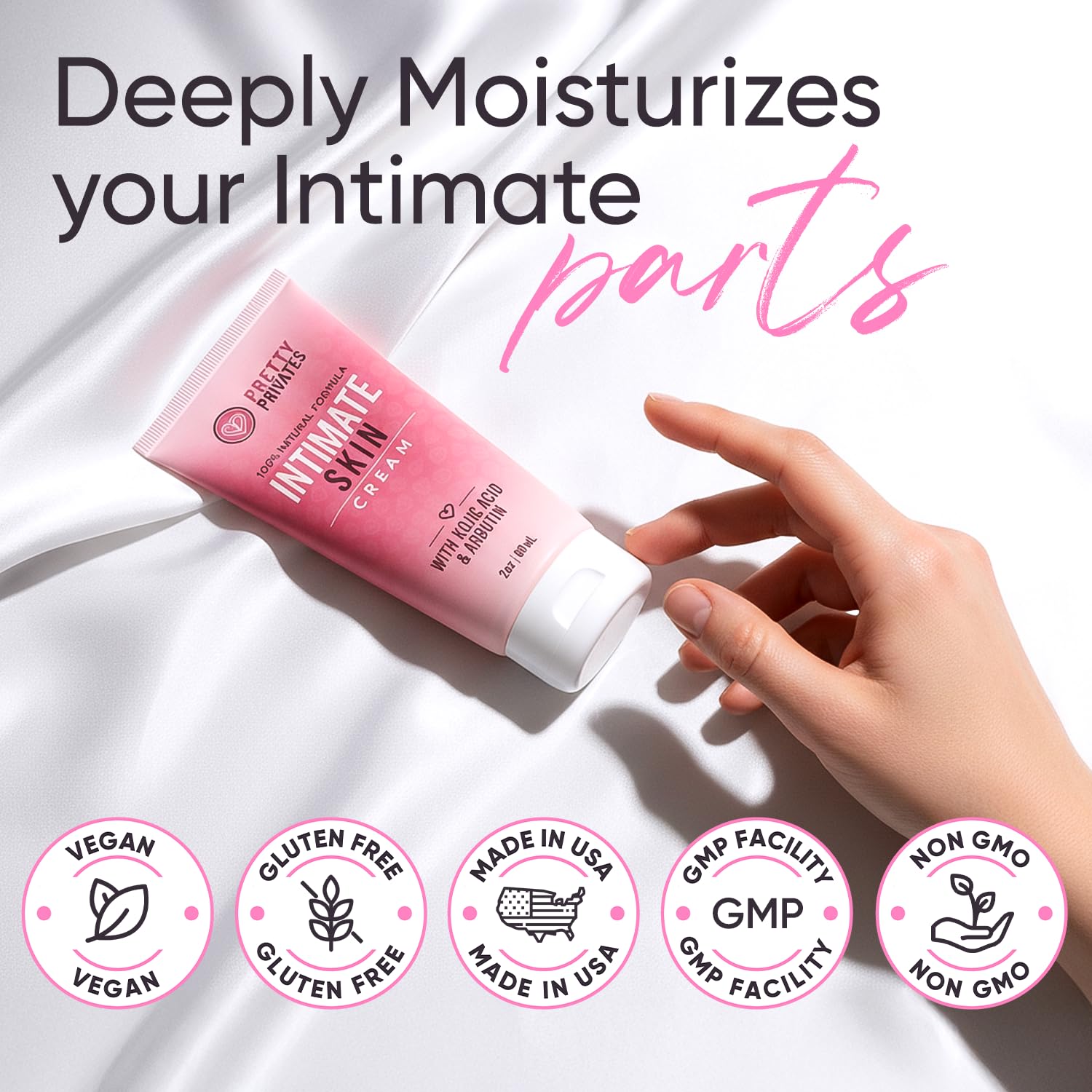 Pretty Privates skin-tone-evenness shot promotes safe, gentle care across multiple body areas.