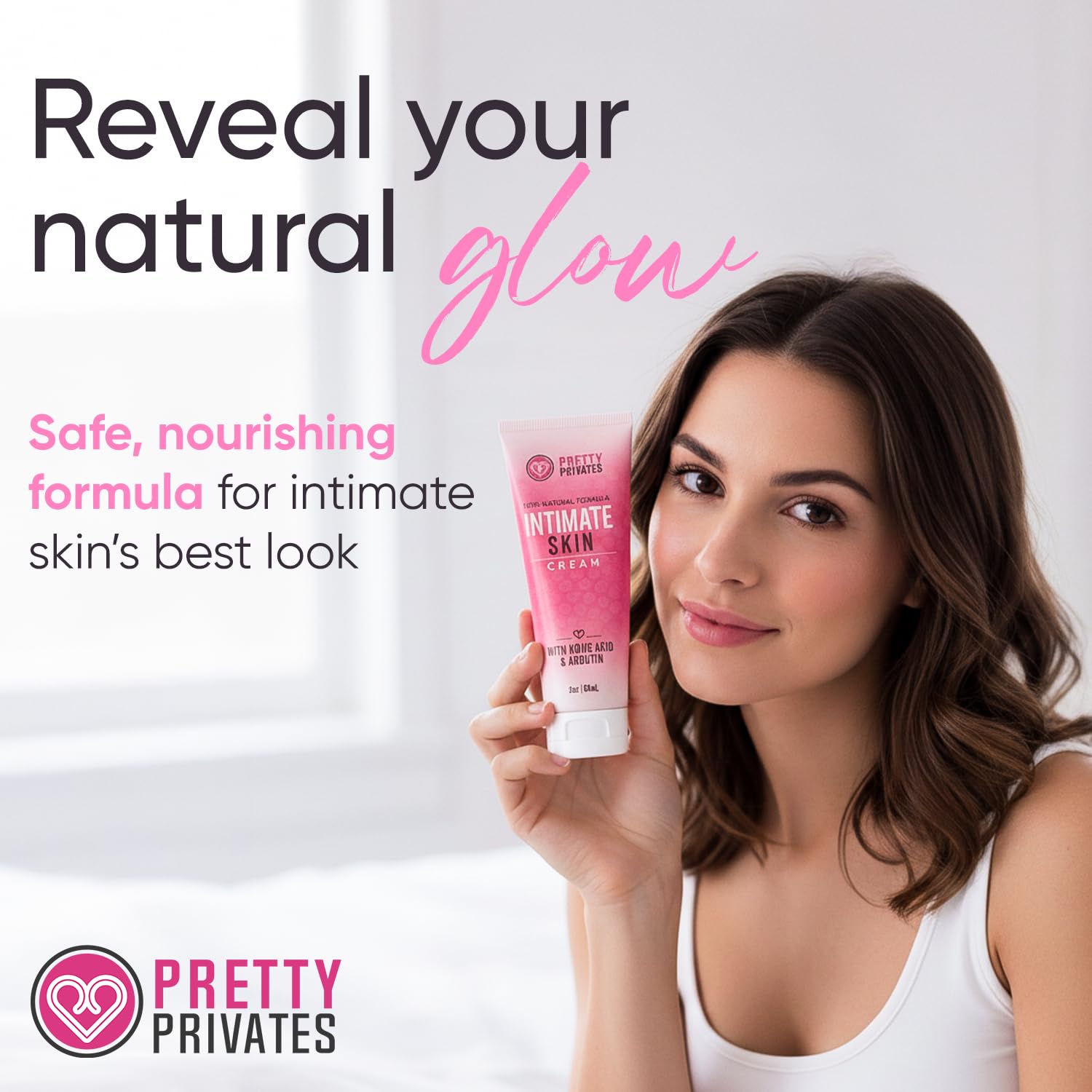 Pretty Privates underarm application shows quick-absorbing, non-greasy formula on skin.