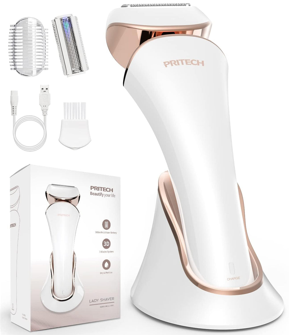 PRITECH Electric Razor for Women with gold handle—compact, portable grooming on the go.