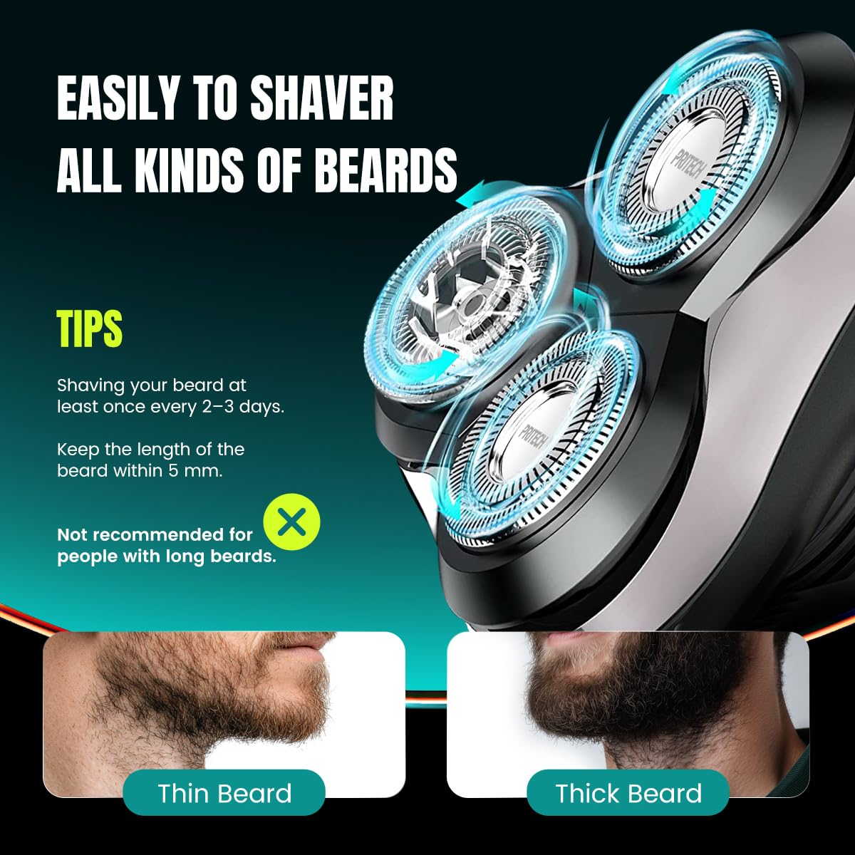 PRITECH electric razor washable under tap for easy cleanup.