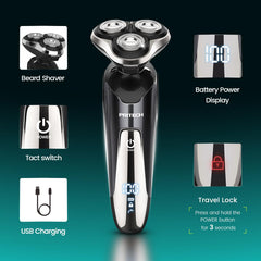 PRITECH electric razor wet-dry use for versatile shaving with soap or cream.