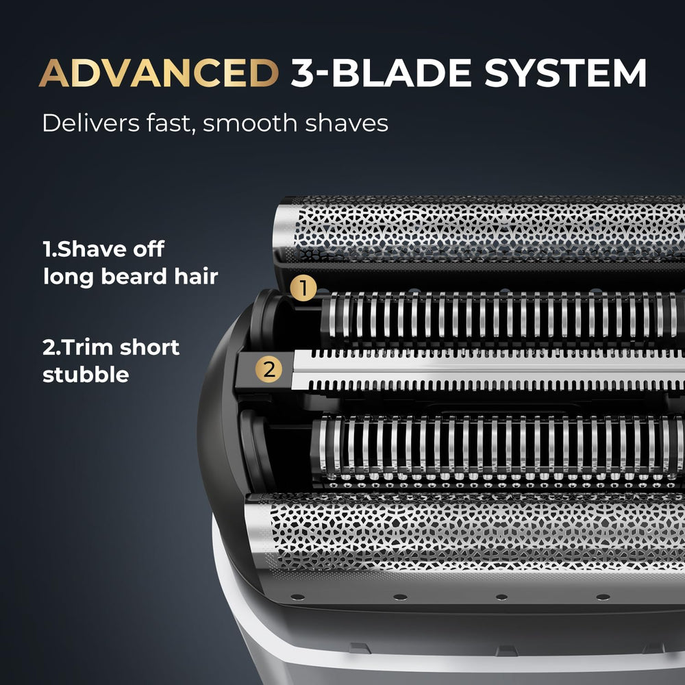 PRITECH 3-floating blades close-up highlighting flexible heads for contouring