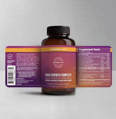 Primal Harvest vitamins bottle-pour captures easy daily supplement routine for hair care.