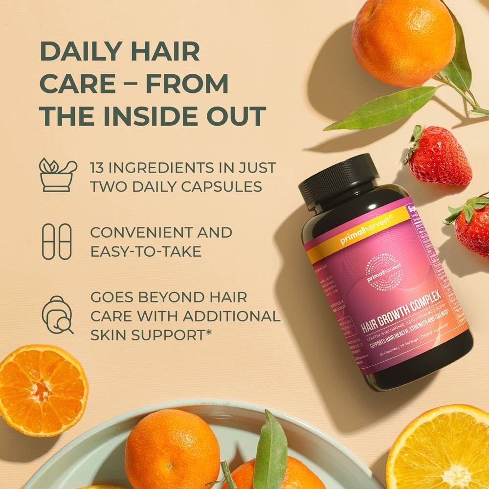 Primal Harvest non-GMO ingredients image emphasizes premium formulation for hair nourishment.